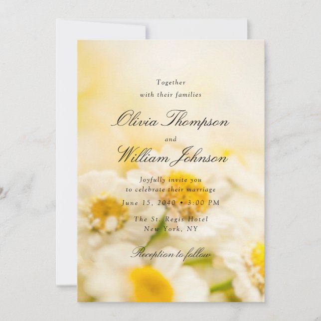 Convite de Casamento Floral Sunny Daisy Romântico (Frente)