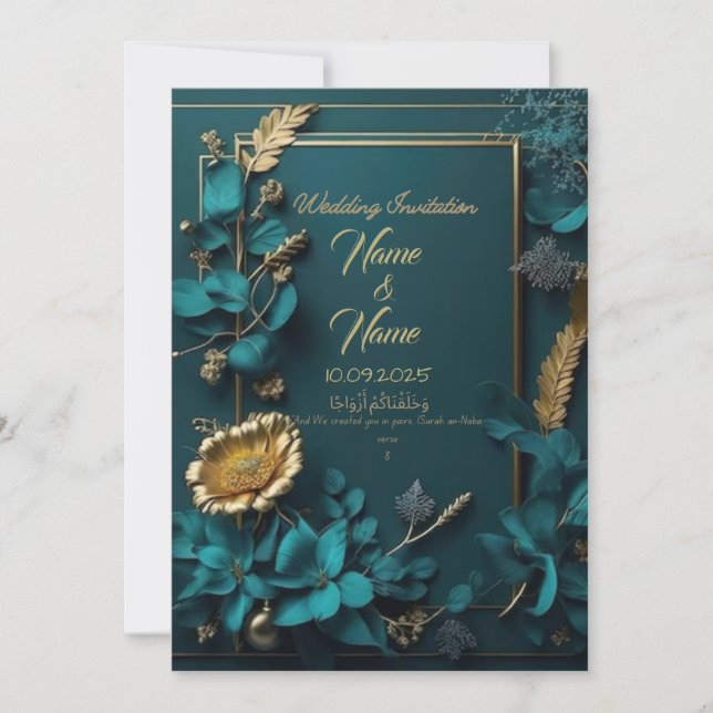 Convite de casamento floral teal (Frente)