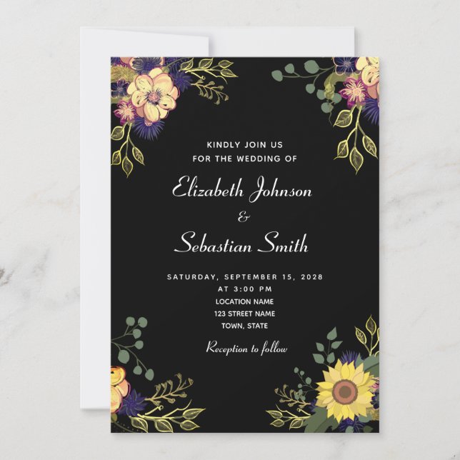 Convite de Casamento Floral Temperamental (Frente)