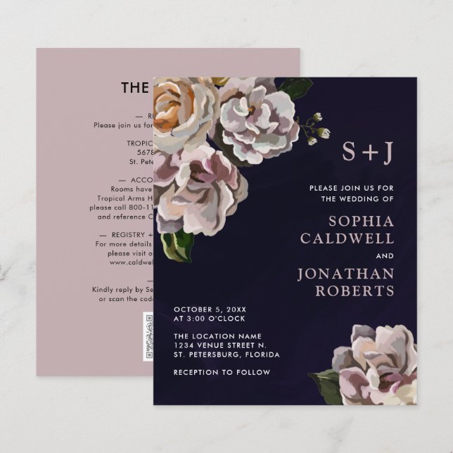 Convite de Casamento Floral Temperamental Tudo em  (Frente/Verso)