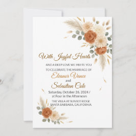 Convite de Casamento Floral Terracota Boho Neutro