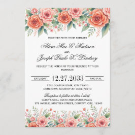 Convite de Casamento Floral Terracota Moderno