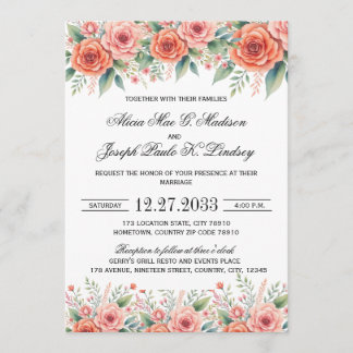 Convite de Casamento Floral Terracota Moderno