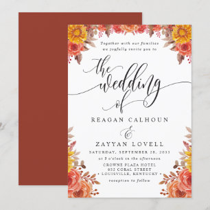 Convite de Casamento Floral Terracota Outono Rústi