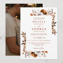 Convite de Casamento Floral Terracota Outono Rústi