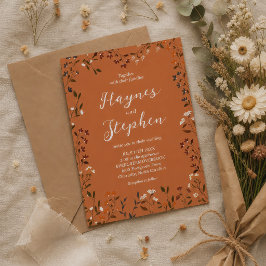 Convite de Casamento Floral Terracota Rústico