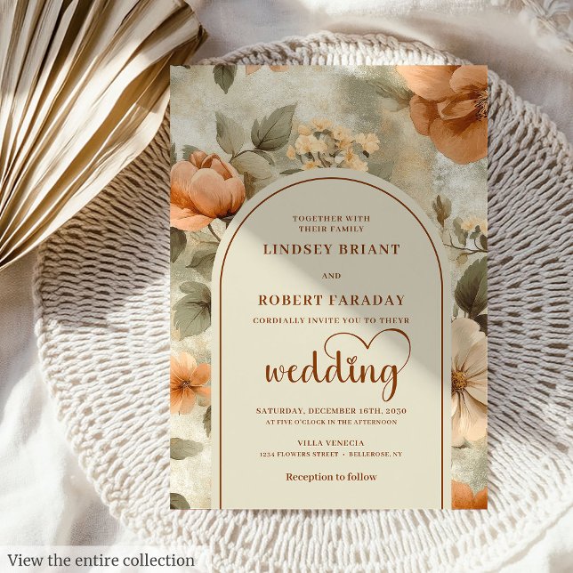 Convite de Casamento Floral Terracota Sage Boho El (Elegant Boho Terracotta Sage Floral Wedding Invitation)