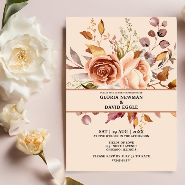 Convite De Casamento Floral Terracotta (Criador carregado)