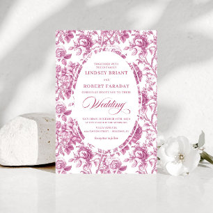 Convite de Casamento Floral Toile Dusty Pink Cláss