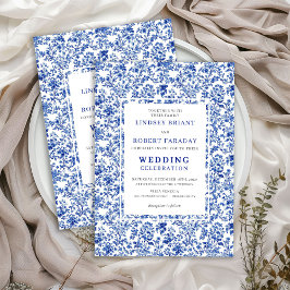 Convite de Casamento Floral Toile Francês Azul Rea