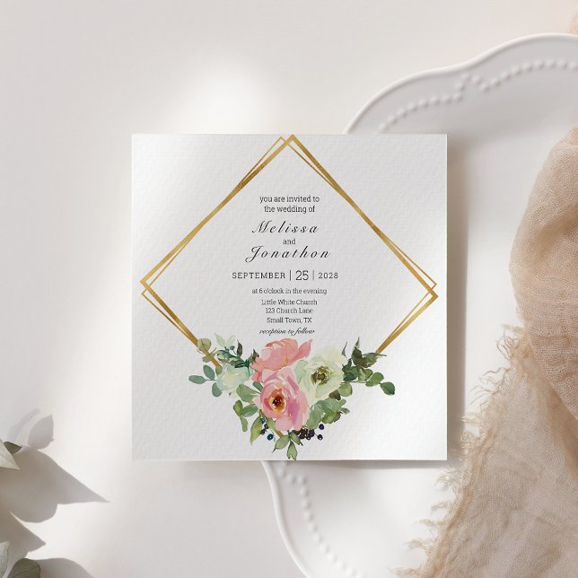 Convite de Casamento Floral Tom Eggshell e Blush (Criador carregado)