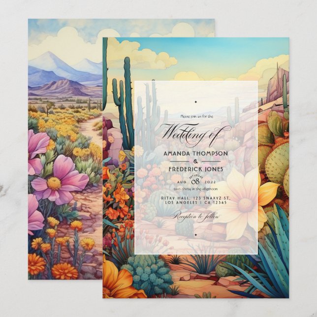 Convite de Casamento Floral Tons do Deserto (Frente/Verso)