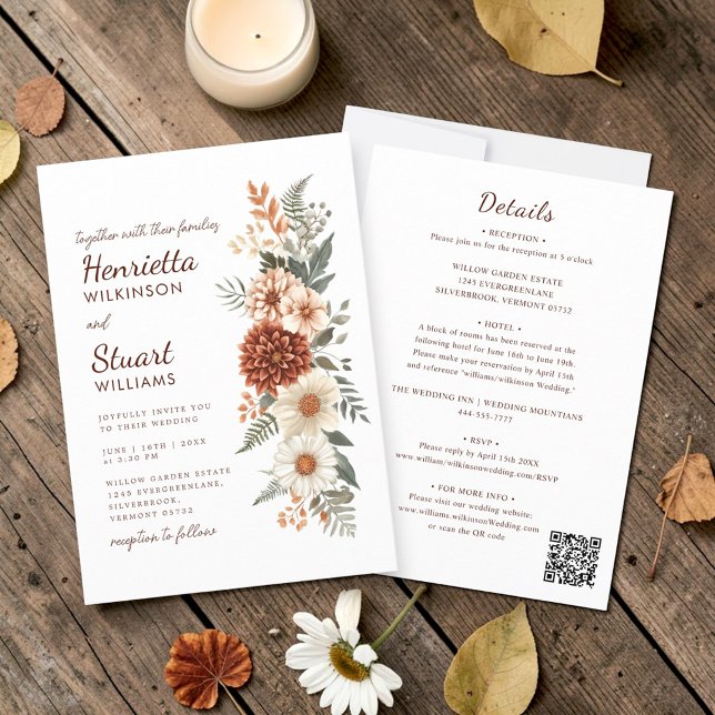 Convite de Casamento Floral Tons Terrosos tudo em  (Criador carregado)