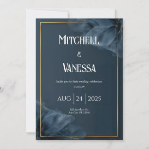 Convite de Casamento Floral Transparente Azul Escu