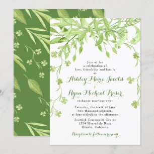 Convite de Casamento Floral Trevo Verde