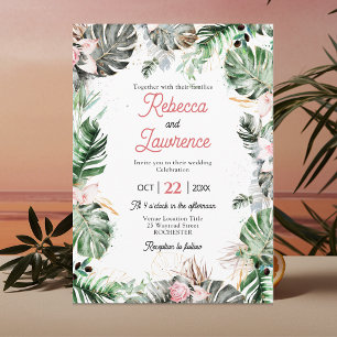 Convite de casamento floral tropical chic com folh