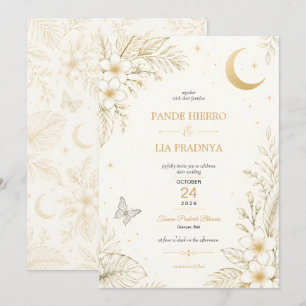 Convite de Casamento Floral Tropical Dourado