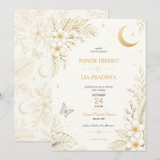 Convite de Casamento Floral Tropical Dourado