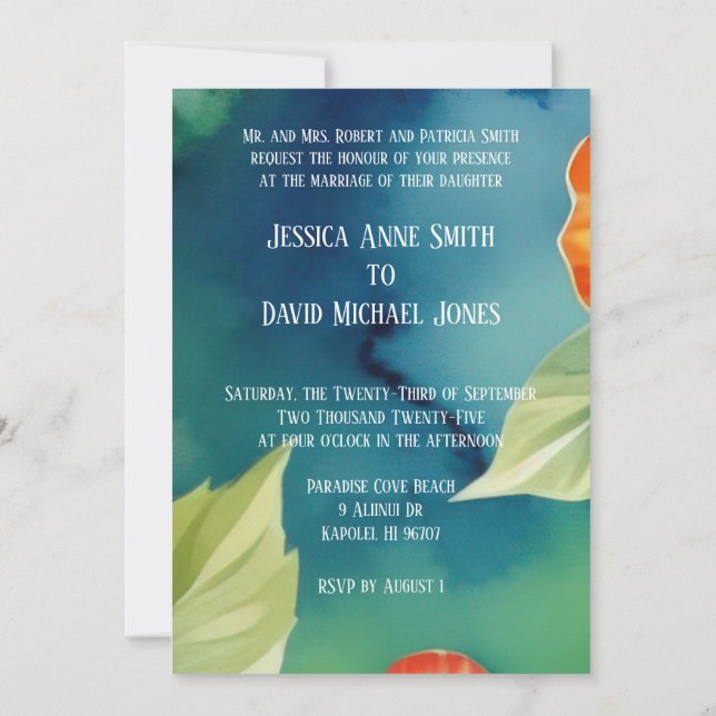 Convite de Casamento Floral Tropical em Aquarela A (Verso)