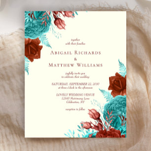Convite de Casamento Floral Turquesa Orçamento Beg