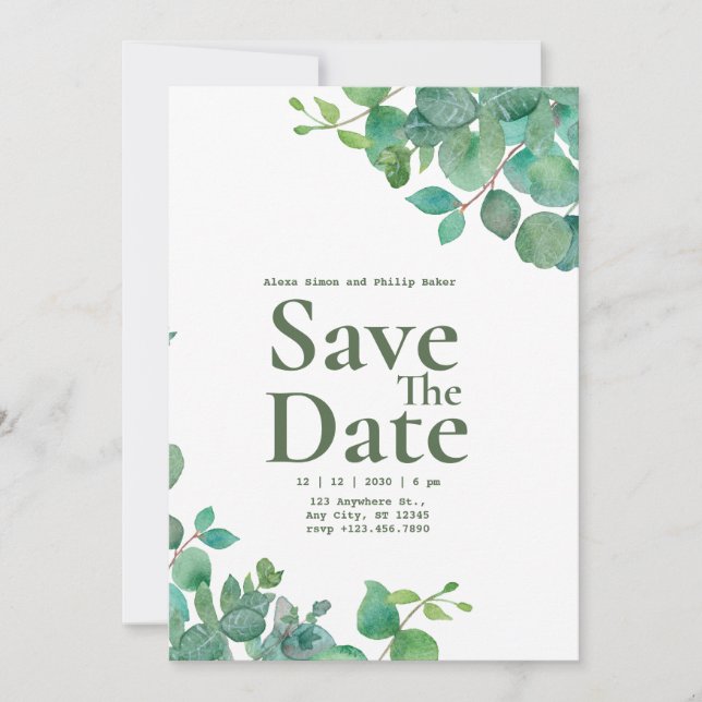 Convite de Casamento Floral Verde (Frente)