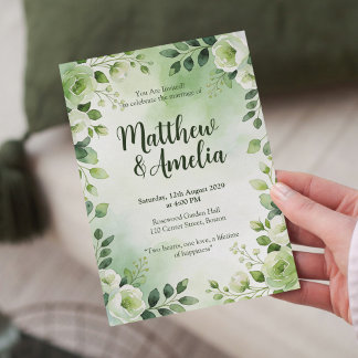 Convite de Casamento Floral Verde Aquarela