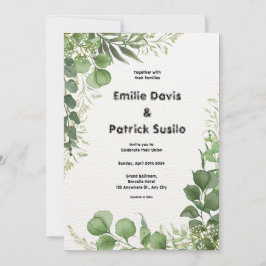 Convite De Casamento Floral Verde Branco Ilustrado