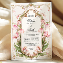 Convite de Casamento Floral Verde com Rosa Românti