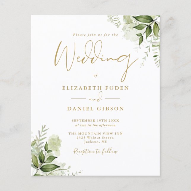 Convite de Casamento Floral Verde Dourado Orçament (Frente)