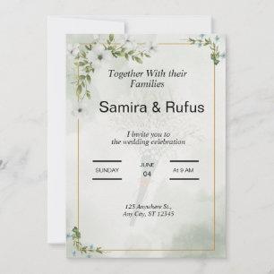convite de casamento floral verde e branco elegant