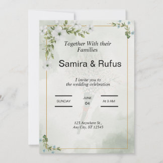 convite de casamento floral verde e branco elegant