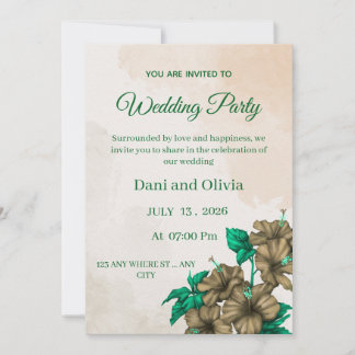 Convite de Casamento Floral Verde Editável para Fe