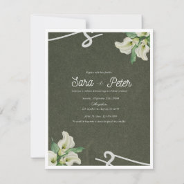 Convite de Casamento Floral Verde Escuro Elegante