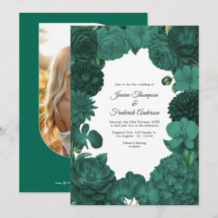 Convite de Casamento Floral Verde Esmeralda com Fo