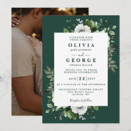 Convite de Casamento Floral Verde Esmeralda Elegan