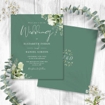 Convite de Casamento Floral Verde Eucalipto Econôm