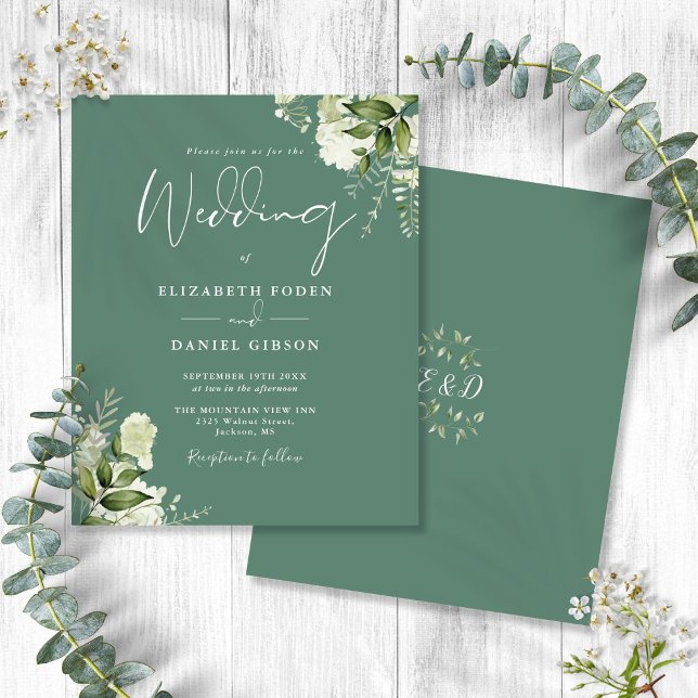 Convite de Casamento Floral Verde Eucalipto Orçame (Budget Eucalyptus Green Floral Wedding Invitation)