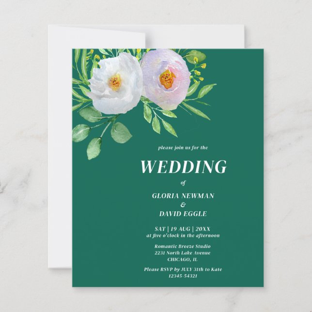 Convite de Casamento Floral Verde Floresta Orçamen (Frente)