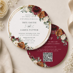 Convite de Casamento Floral Verde Laranja Borgonha