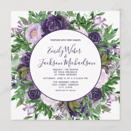 Convite de Casamento Floral Verde Lavanda Roxo Ame