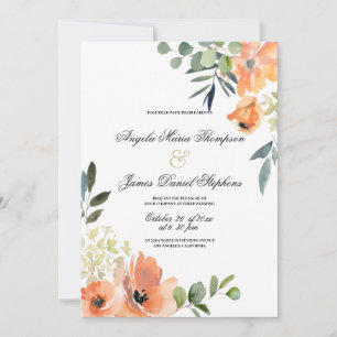 convite de casamento floral verde menta coral rosa