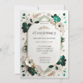 Convite de Casamento Floral Verde Moderno