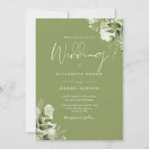 Convite de Casamento Floral Verde Musgo QR Code