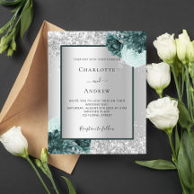 Convite de casamento floral verde prata