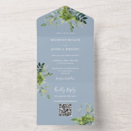 Convite de Casamento Floral Verde QR Code Moderno