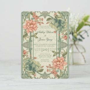 Convite de Casamento Floral Verde Rosa Botânico