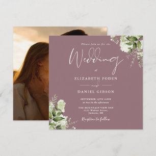 Convite de Casamento Floral Verde Rosa Malva Quadr