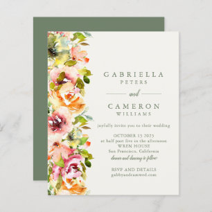 Convite de casamento Floral Verde Russo Burgundy