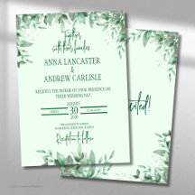 Convite de Casamento Floral Verde Safira Elegante