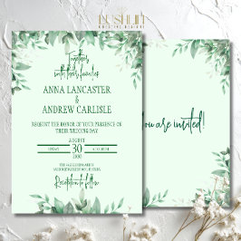 Convite de Casamento Floral Verde Safira Elegante